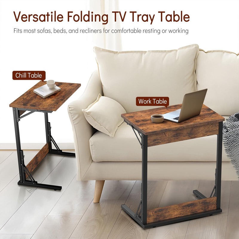 17 Stories Lizette Folding C Shaped End Table Couch TV Tray Table Reviews Wayfair